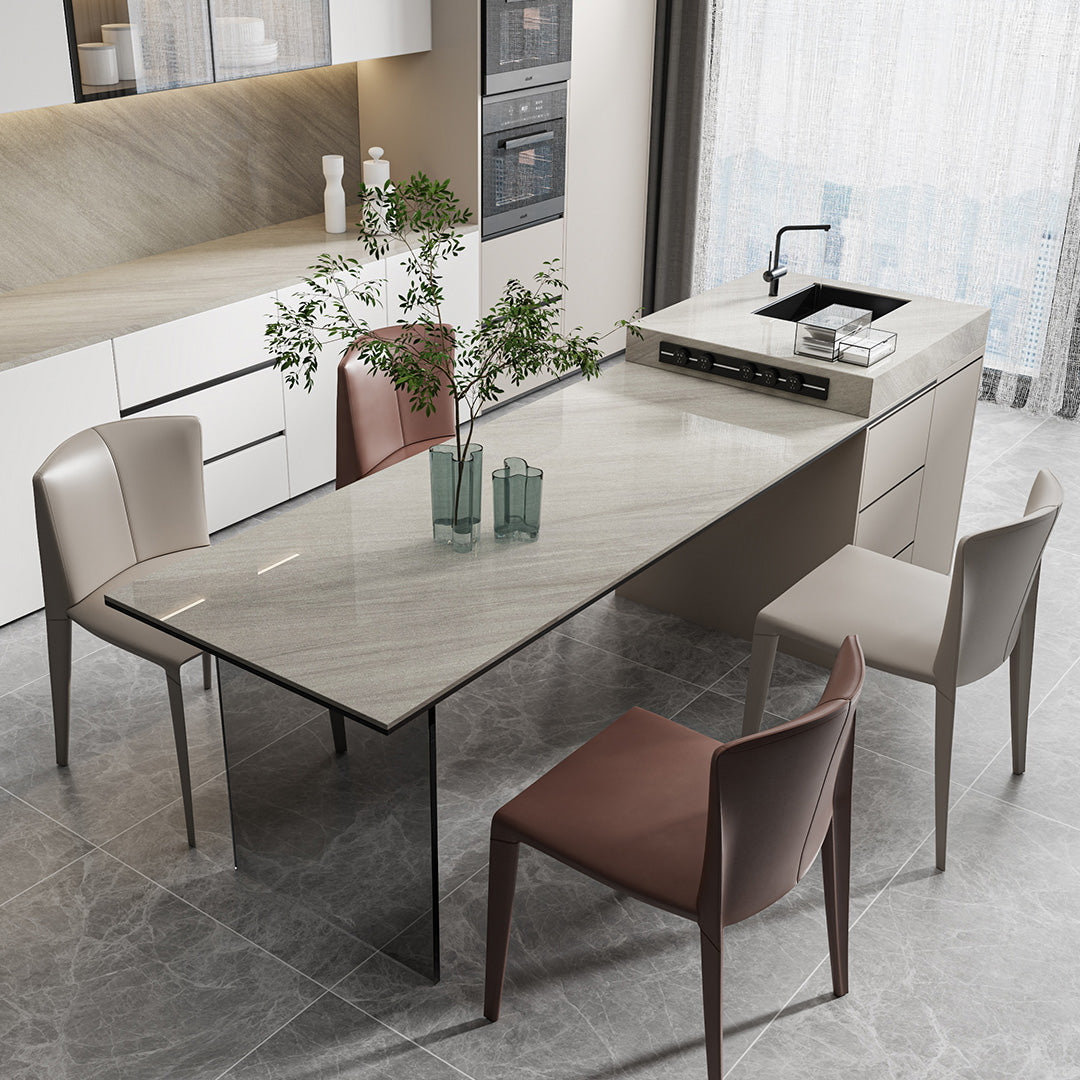 A sintered stone dining table in a modern kitchen.
