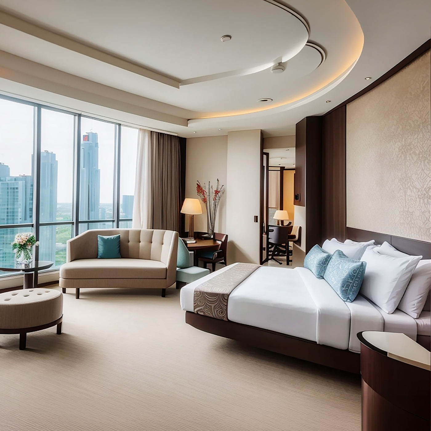 luxury bedroom interior with fire-rated furniture