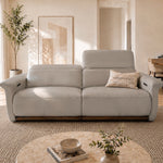 Cellini 2-seater leather power recliner sofa with adjustable headrest styled in a warm neutral living room Singapore
