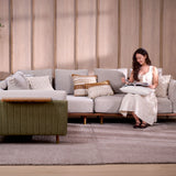 Celadon Modular Fabric Sofa With Movable Side Table
