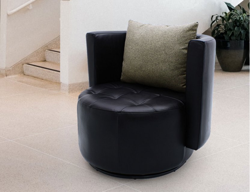 Club Swivel Armchair, Faux Leather Swivel Chair Living Room