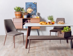 Kay Quartz Top Dining Table (1.6M) with 2 Henry Chairs and 1 Henry Bench