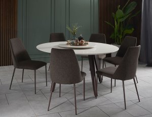 Kay Quartz Top Round Dining Table with Henry Dining Chairs