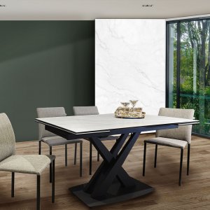 Massa Sintered Stone Top Extendable Dining Table with Slima Dining Chairs