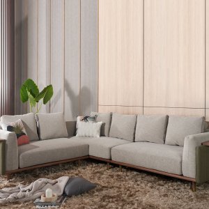 Celadon L-shape Modular Fabric Sofa With Movable Side Table