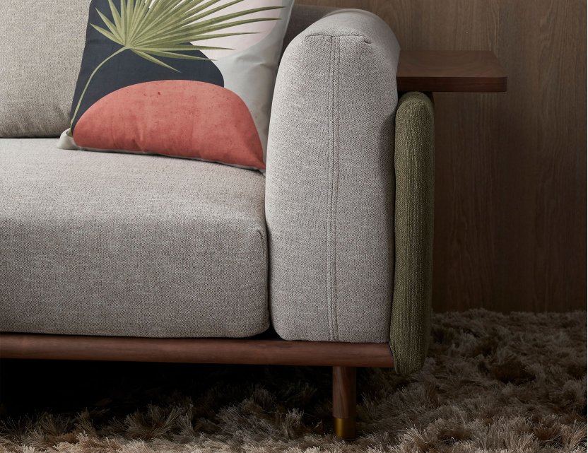 Celadon Small L-shape Modular Fabric Sofa With Movable Side Table