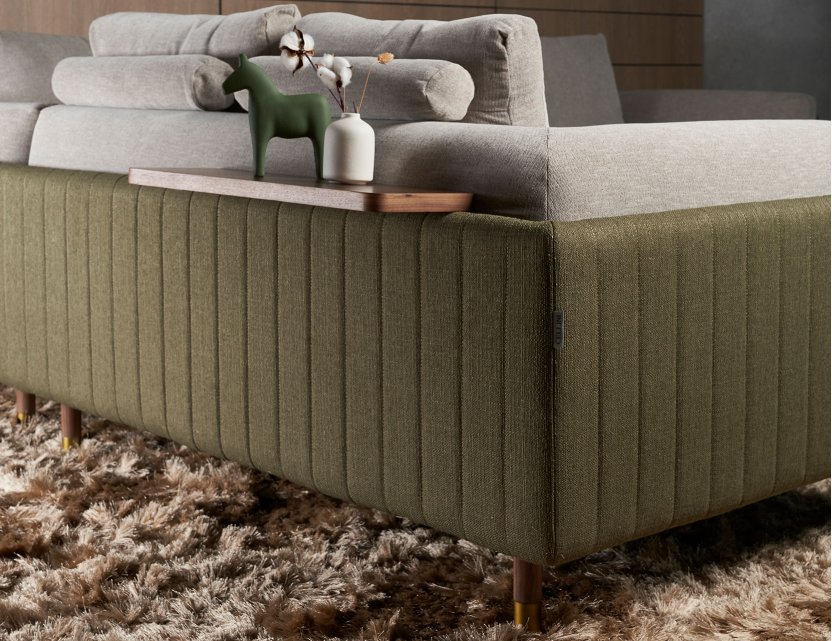 Celadon Small L-shape Modular Fabric Sofa With Movable Side Table