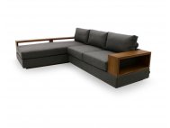 Elda L-Shape Fabric Sofa with Wooden Storage Arm