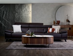 Kof Half Leather Sofa with Adjustable Headrests